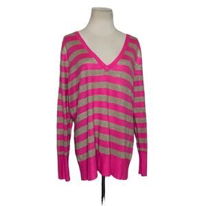 New York & Company V neck long sleeves stripes sweater dress size XL